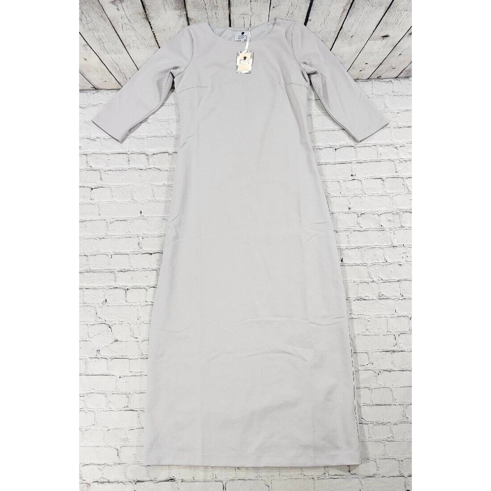Dainty Jewell's Solid Gray 3/4 Sleeve Maxi Lined Dress WOMENS SIZE SMALL